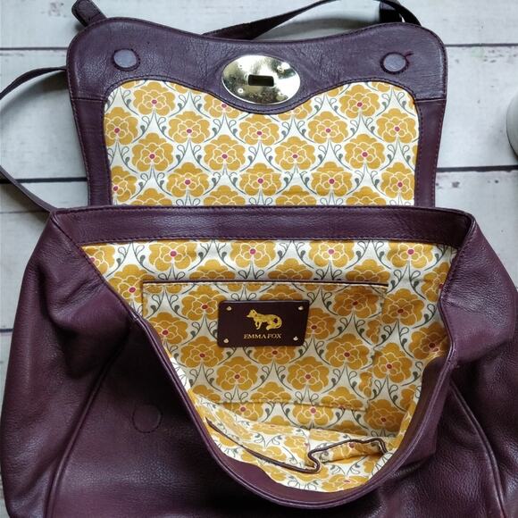 EMMA FOX Burgundy Purple Flap Leather Satchel - Picture 7 of 8
